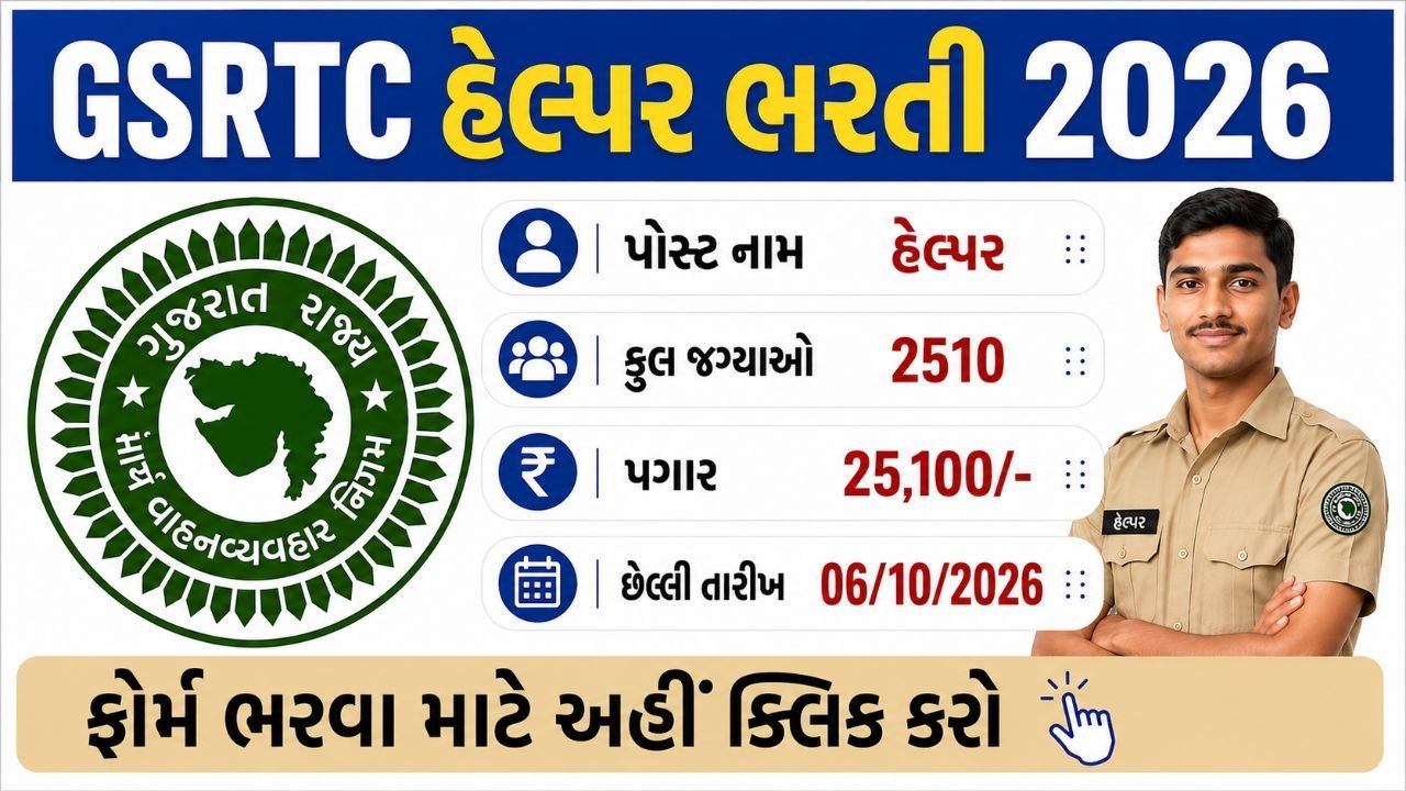 GSRTC Helper Recruitment 2026 Notification For 2510 Vacancy, Apply Online @gsrtc.in