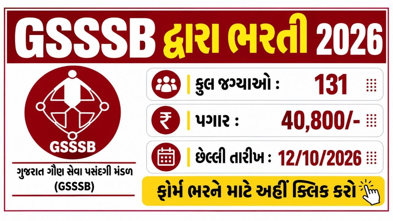 GSSSB Recruitment 2026 Notification For 131 Vacancy, Apply Online